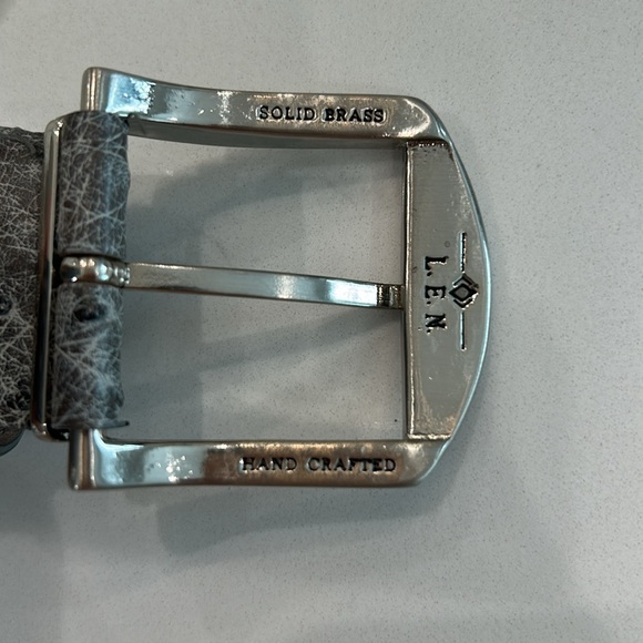 L.E.N Men's Gray Ostrich Belt - Smoke - Sz 36 - Picture 4 of 4